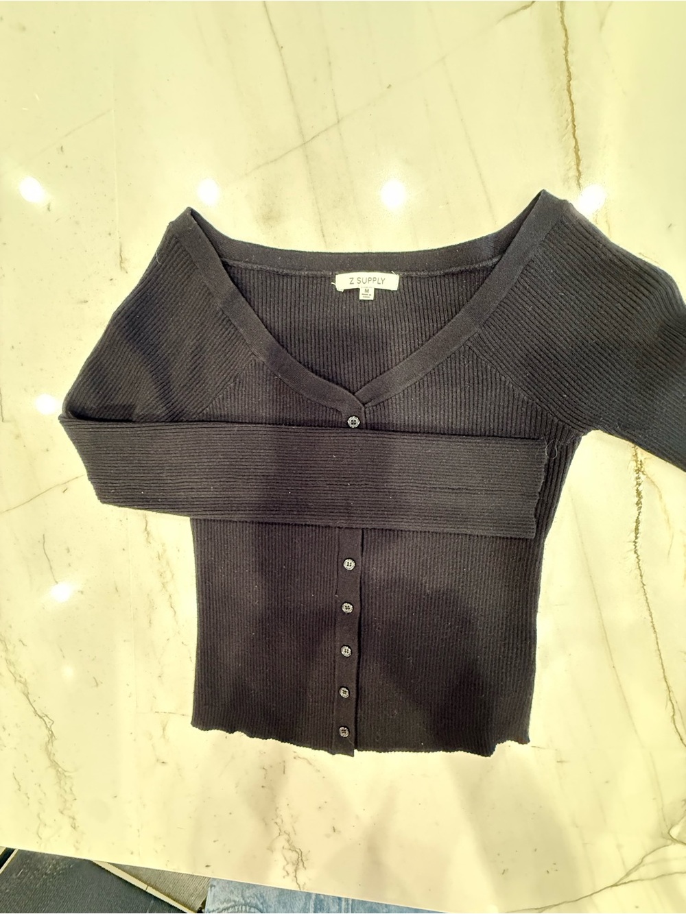 Z Supply Black Ribbed V-Neck Button-Down Cardigan